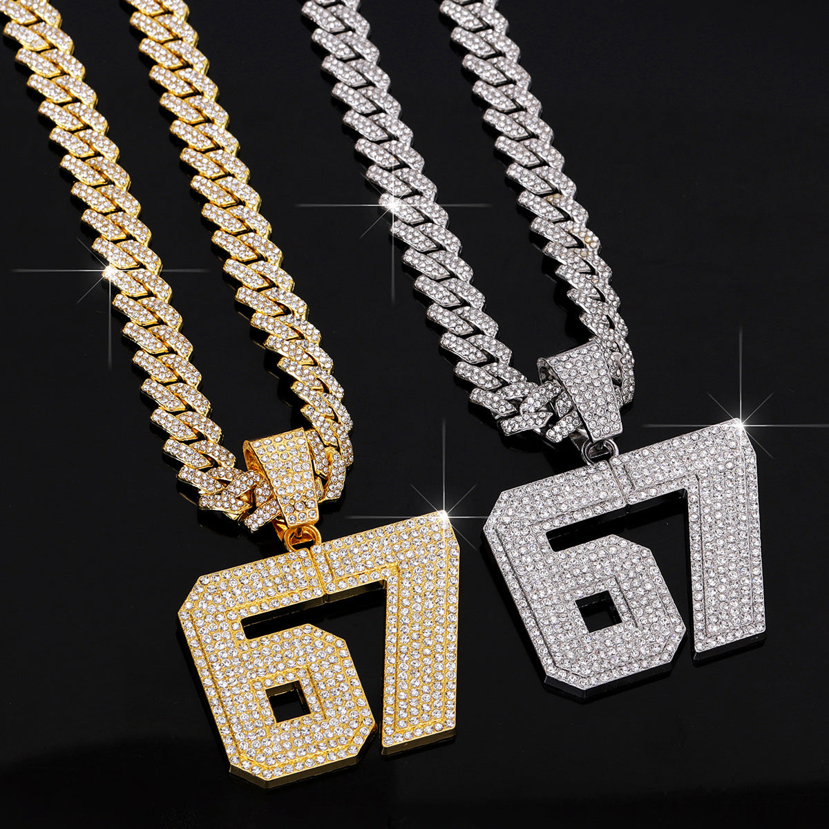 Hip Hop Cool Alloy Diamond Cuban Link Chain Necklaces