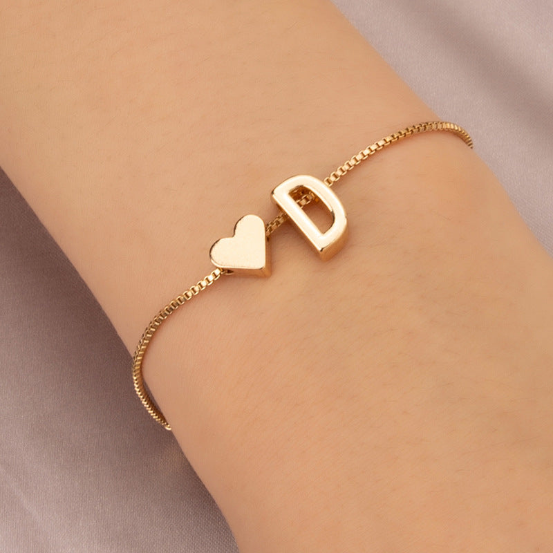 Heart Female Retro Personality Design English Letters Bracelets