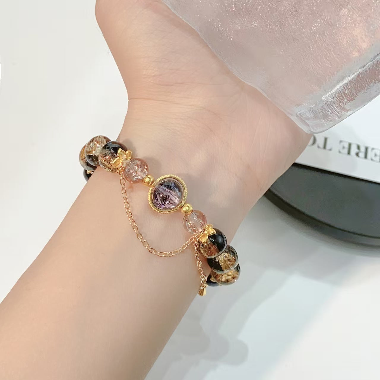 Women's Black Colored Glaze Beaded Graceful Personality Bracelet