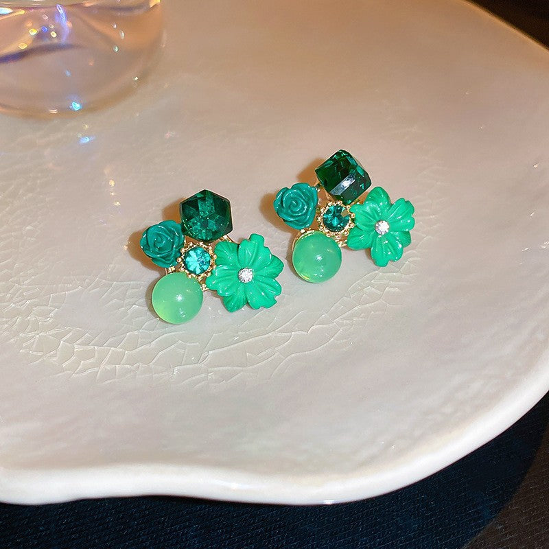 Women's Sier Crystal Flowers Exquisite Sweet Light Rings