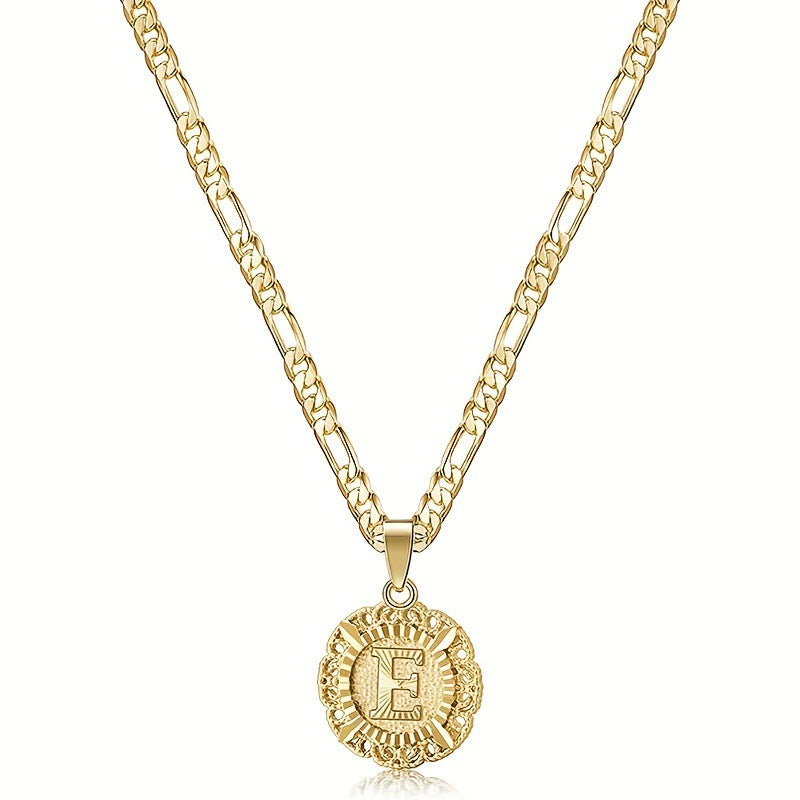 Women's English Letters Round Hollow Carven Design Chain Necklace