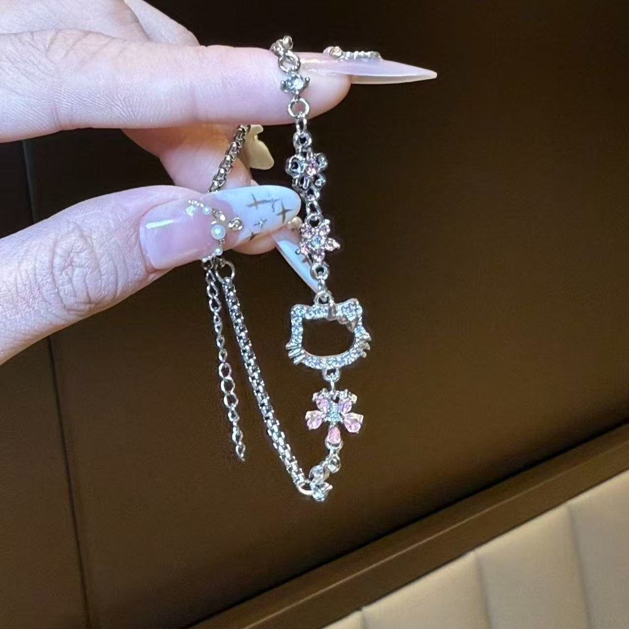 Cute Pink Diamond Cherry Blossom Female Light Luxury Good-looking Bracelets