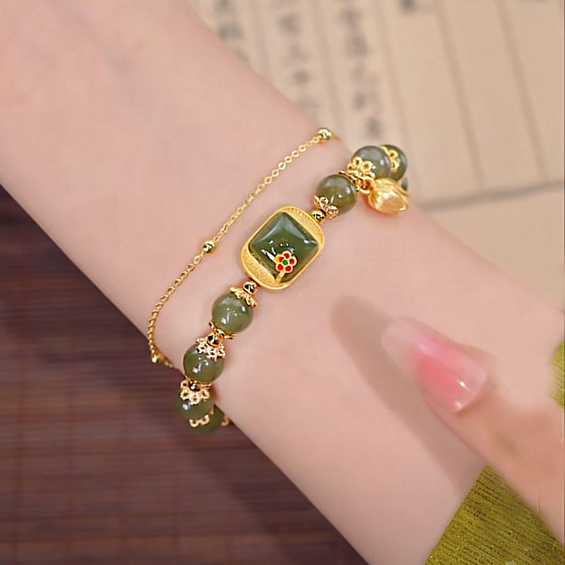 High-grade Square Sugar Lotus Female Chalcedony Beads Bracelet