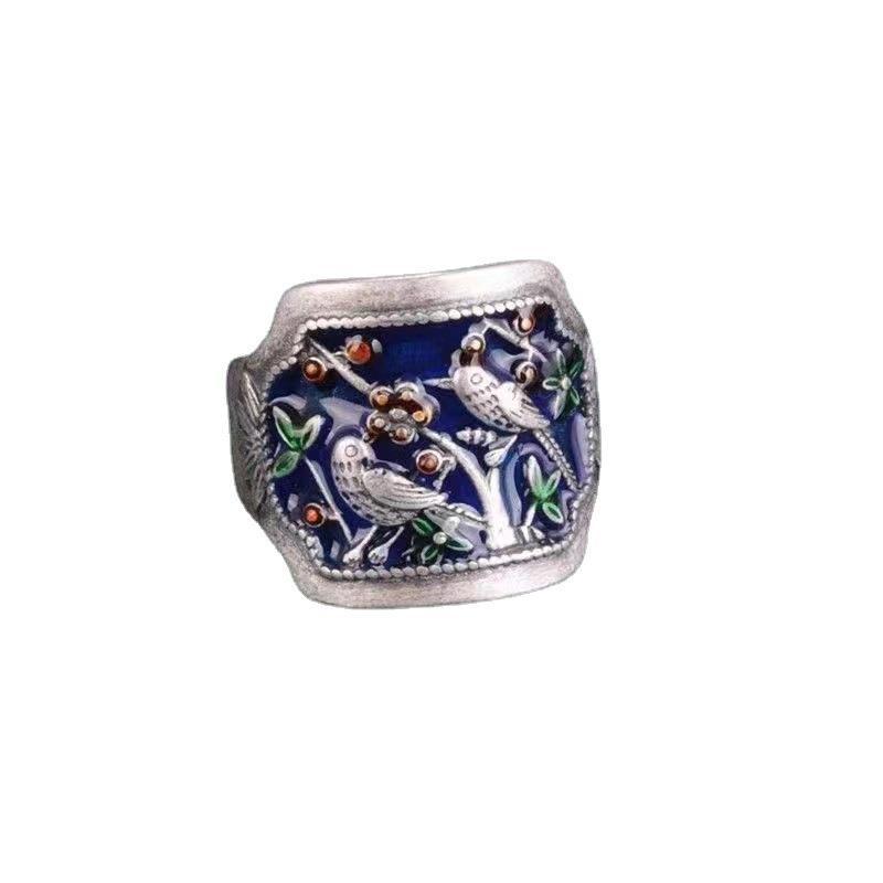 Magpie Wide Open Adjustable Female National Fashion Ethnic Epoxy Rings