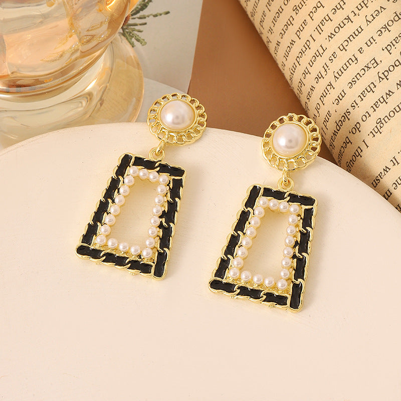 Simple Retro Sier Needle Pearl High Sense Ear Earrings