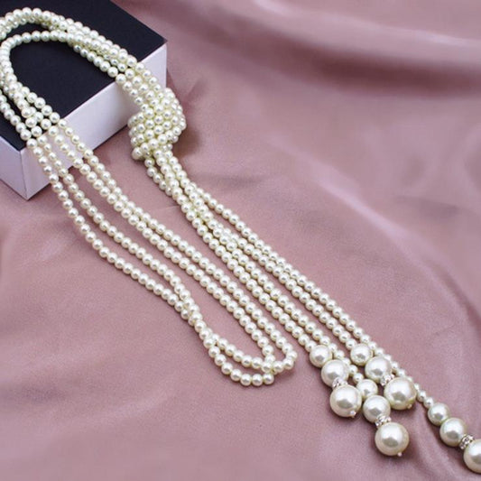 Women's Korean Style Long Pearl Knotted Sweater Necklaces