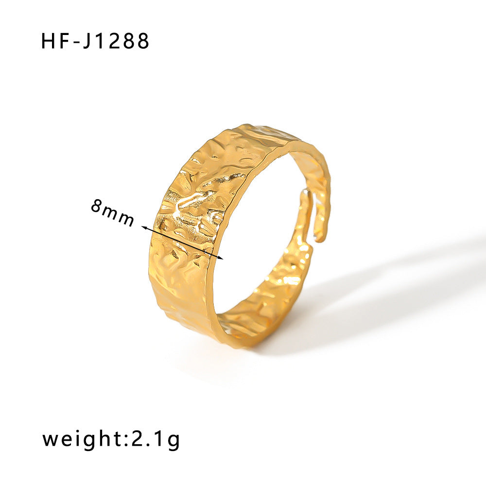 Minority Design Irregular Oil Pressure Gold Titanium Steel Open Female Rings