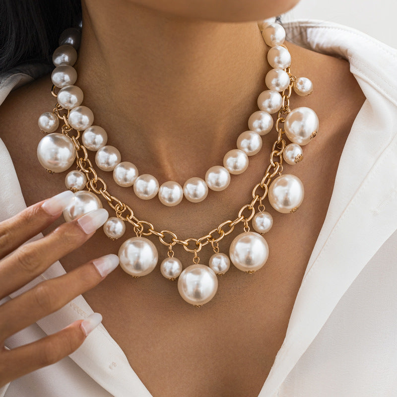 Suit Collar Vintage Punk Style Imitation Pearl Short Clavicle Necklaces