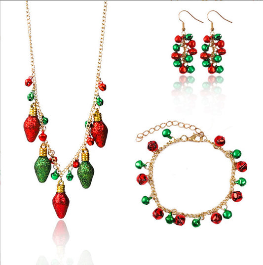 Women's Fashion Jingling Bell Three-piece Bulb Thick Collar Earrings