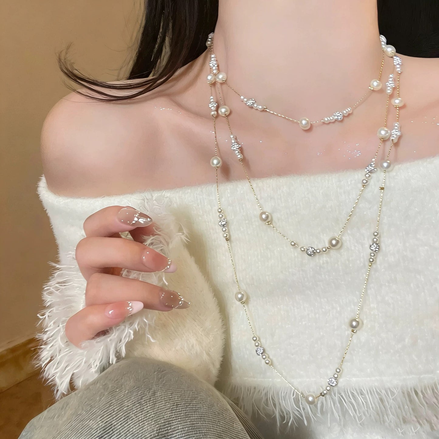 Women's Sky Pearl Long Light Luxury Twin Dress Dignified Generous Necklaces