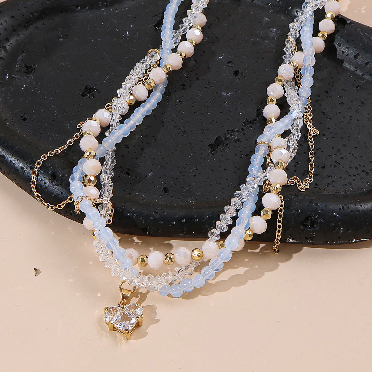 Lux Beaded Love Niche Design Twin Clavicle Chain Sweet Cool Necklaces