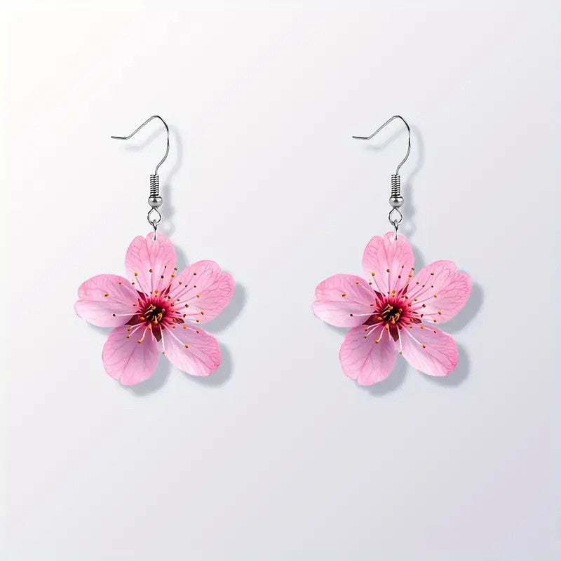 Colorful Flower Acrylic Duplex Printing Three-dimensional Earrings
