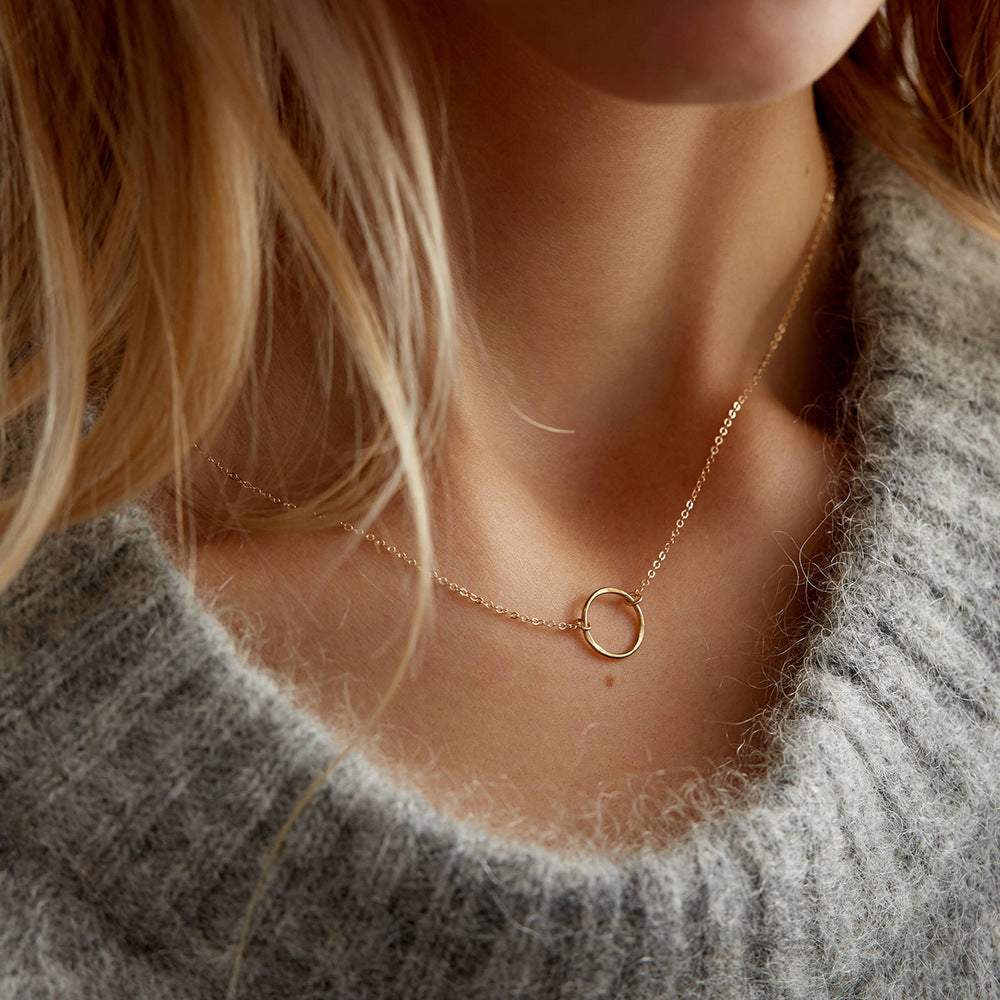 Stainless Steel Round Geometric Hollow Single Necklace