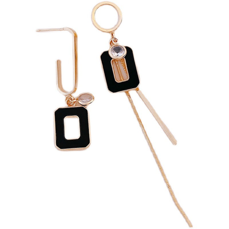 Black Geometric Asymmetric Fashionable Elegant Special Design Stud Earrings
