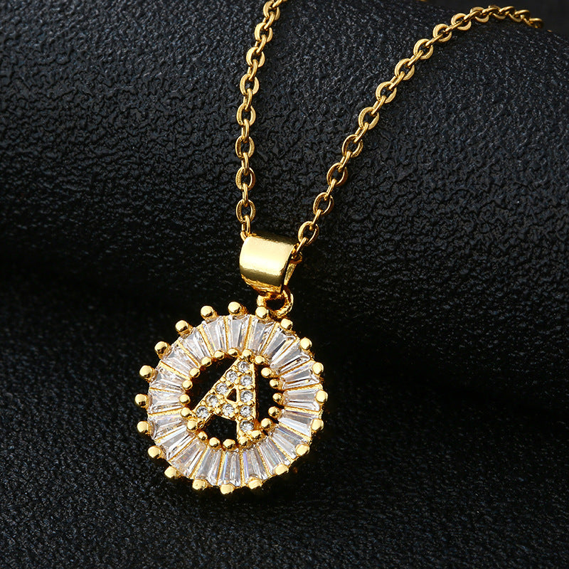 Xi Copper Inlaid Zircon Small Size Round Necklaces