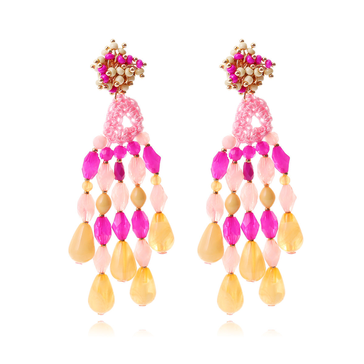 Women's Hand-woven Long String Colorful Jelly Bead Earrings