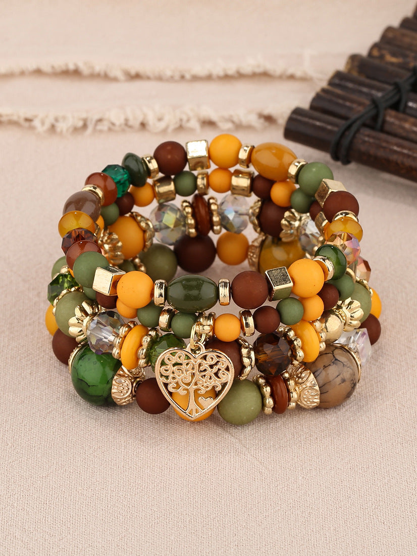 Bohemian Ethnic Style Crystal Peach Heart Beaded Bracelets