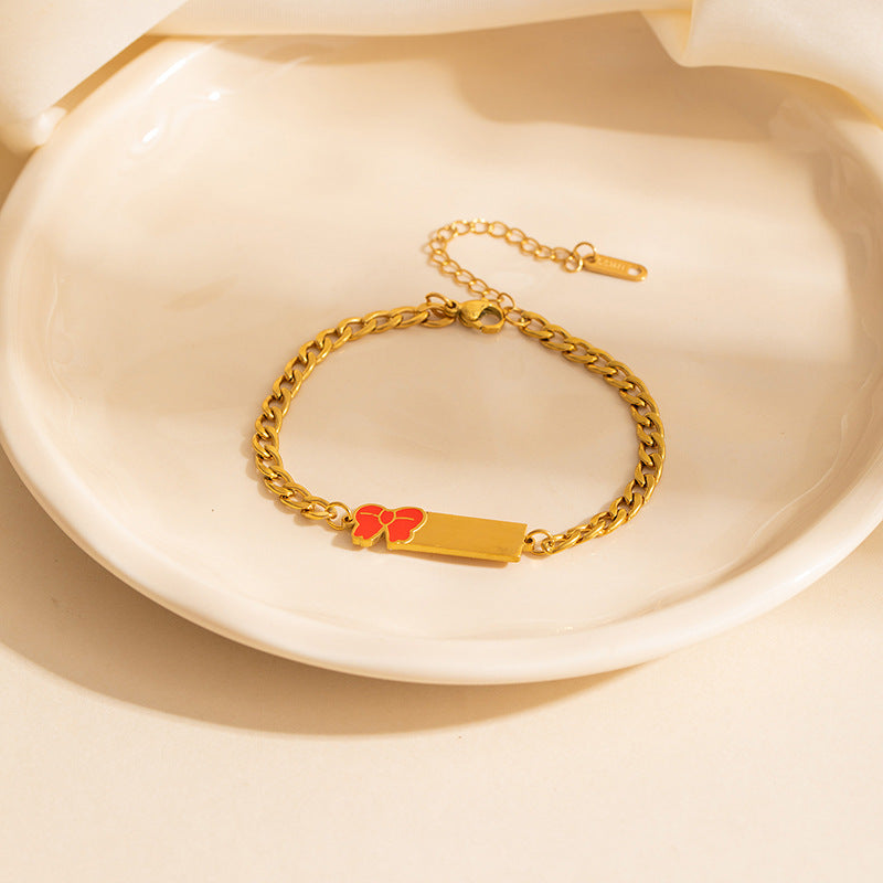 Stainless Steel Bow Square Plate Female Cartoon Mickey Titanium Drip Bracelets