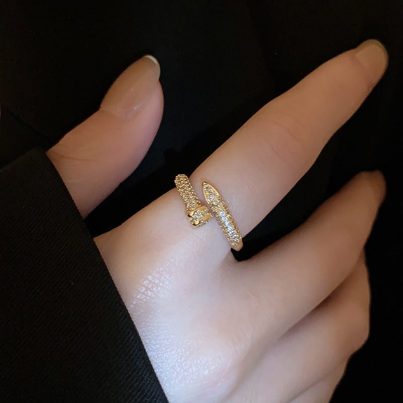 Real Gold Electroplated Zircon Buckle Light Luxury High Sense Index Ring