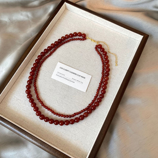 Red Agate Beaded Double Layer Retro Necklaces