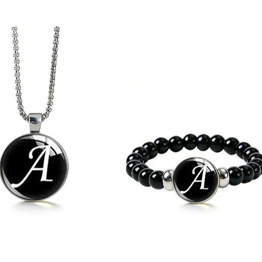Women's Fashionable Black Time Stone With English Letters Necklace