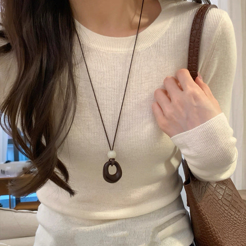 Women's Deep Coffee Irregular Long Ethnic Elegant High Sense Braid Rope Necklaces