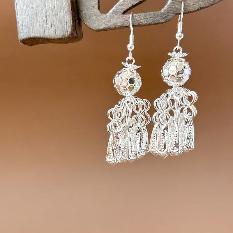 Sier Ethnic Style Peacock Retro Ear Hook Vintage Scenic Spot Earrings