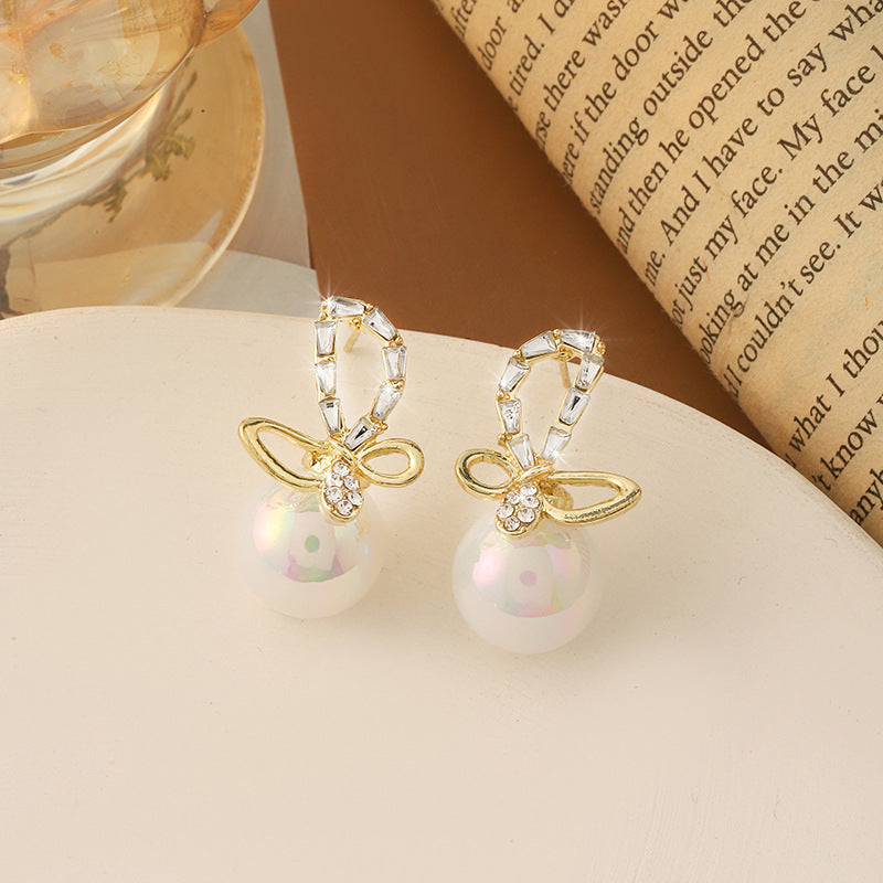 Simple Retro Sier Needle Pearl High Sense Ear Earrings