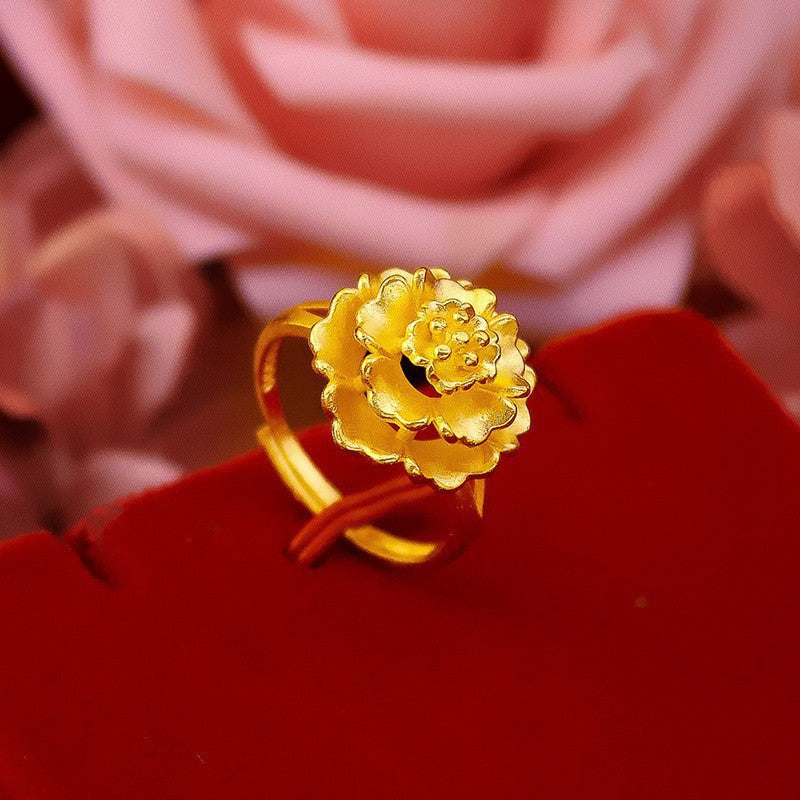 Women's Flower Simulated Vietnam Alluvial Gold Bridal Wedding Rings