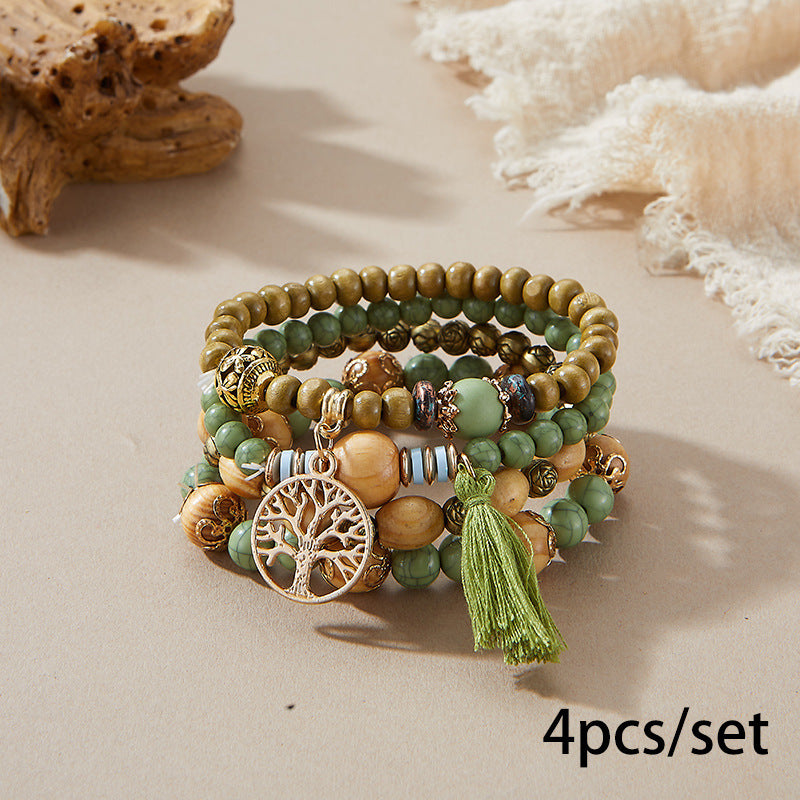 Bohemian Style Wooden Bead Beaded Elastic Bracelet