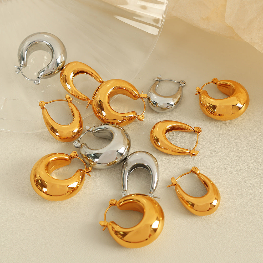 Titanium Steel Thick Cylindrical Hollow Ear Female Plated Solid Polished Rings