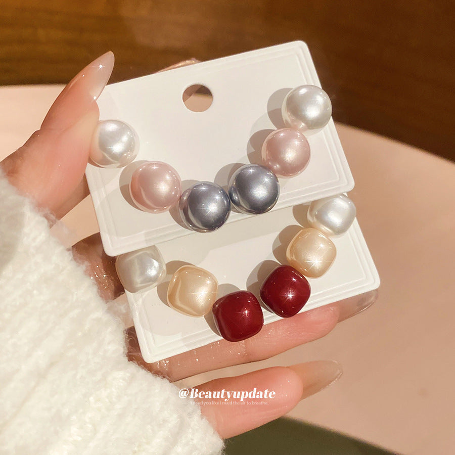 Sier Needle Round Square Earings French Retro Fashion Stud Earrings