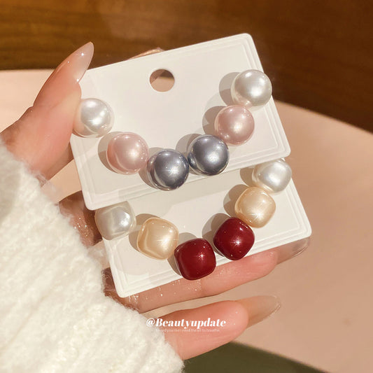 Sier Needle Round Square Earings French Retro Fashion Stud Earrings
