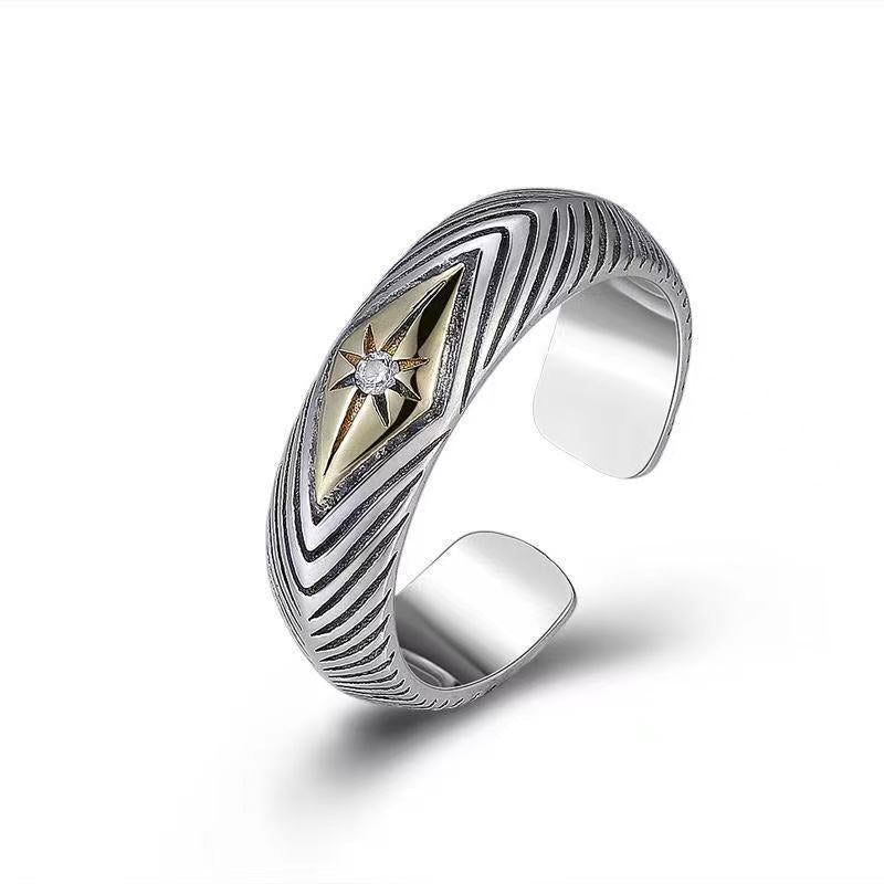 Women's & Men's Punk Heavy Wide Face Abstract Art Open Distressed Street Tide Ring