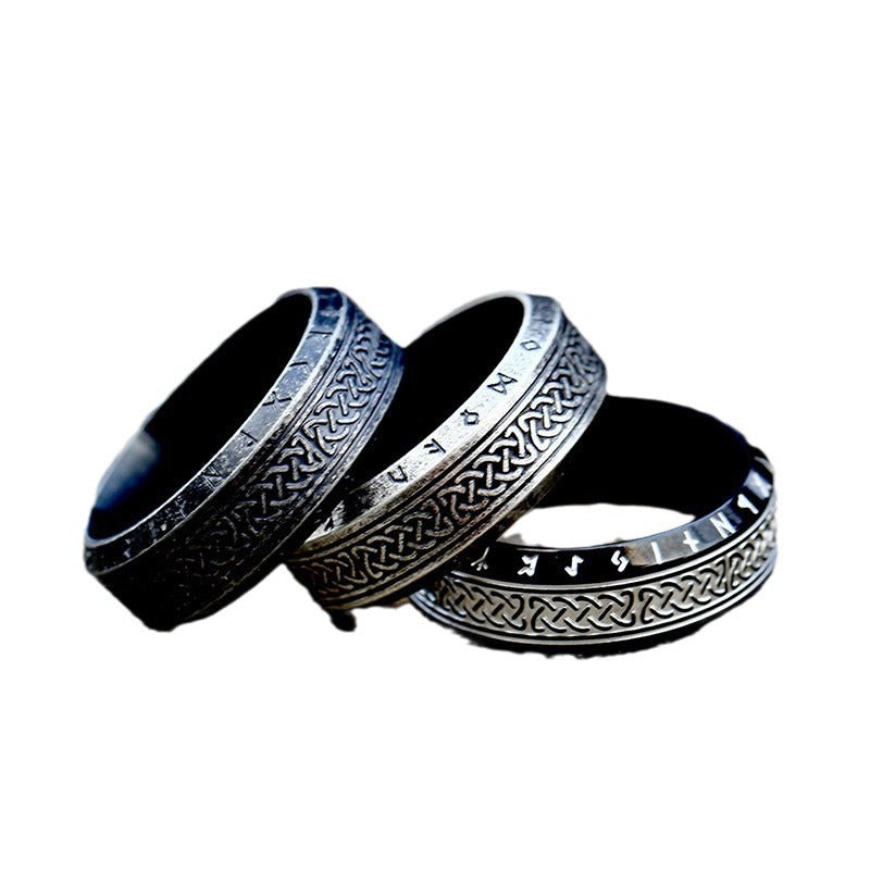 Simple Fashion Stainless Steel Nordic Retro Viking Letter Rings