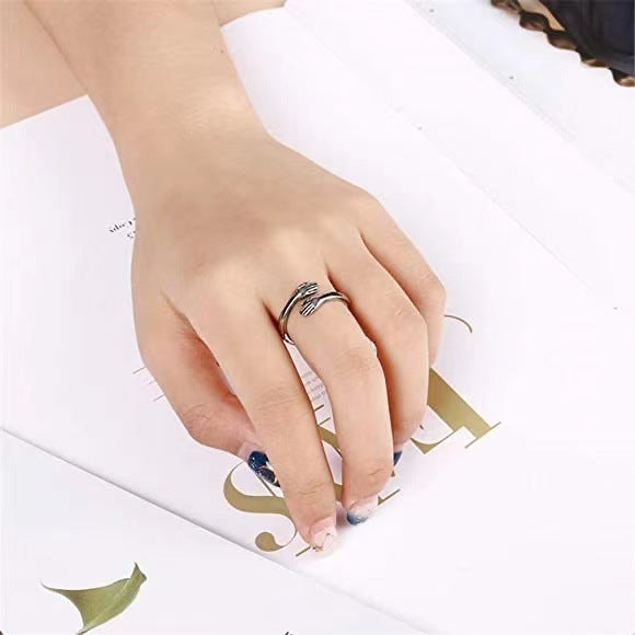 Sterling Sier Female Love Hands Hug Rings