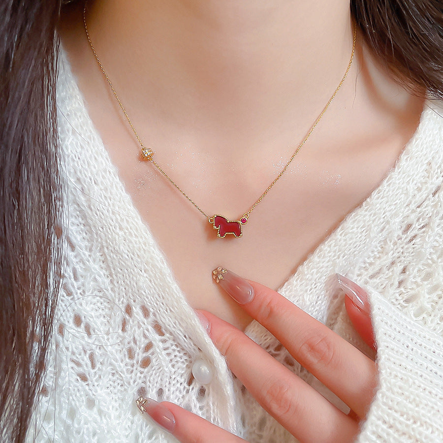 Oil Metal Pony Chinese Style Light Luxury Minority Clavicle Chain Necklace
