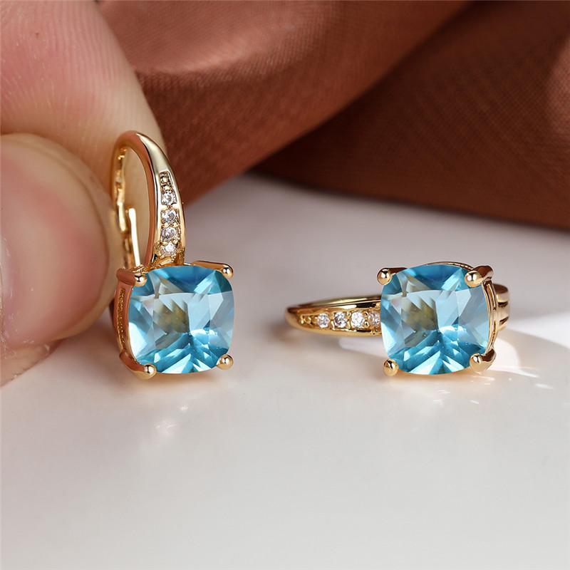 Women's Square Zircon Inlaid Ear Hook Korean Fashion Style Stud Earrings