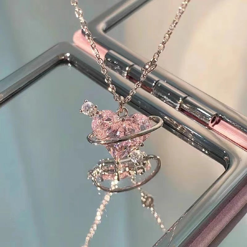 Heart Love Planet Female Light Luxury Minority Sweet Pink Necklaces