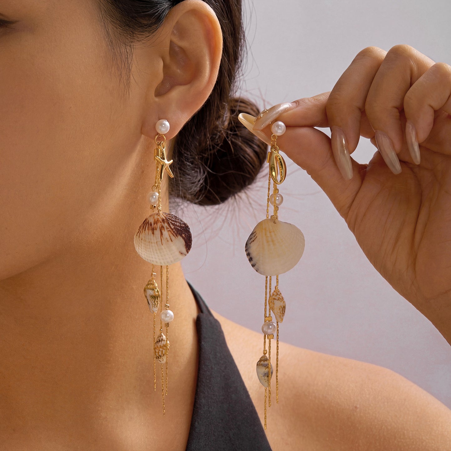 Bohemian Style Summer Seaside Beach Pearl Shell Long Earrings