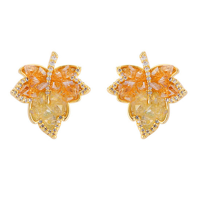 Ginkgo Leaf Golden Light Luxury High-grade Chinese Style National Rings
