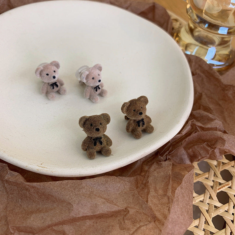 Cute Flocking Bow Bear Ear Cartoon Young Stud Earrings