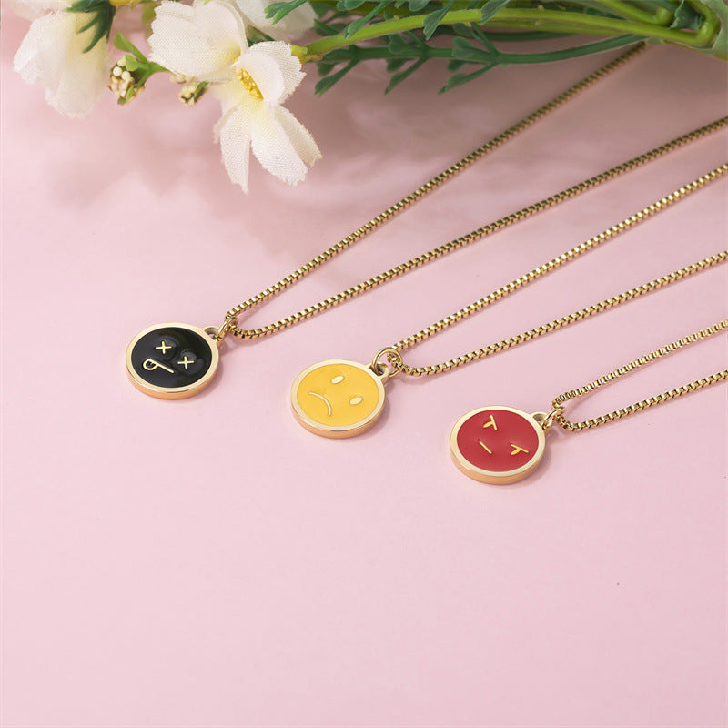 Women's Fashion Style Smiley Face Expression Round Plate Pendants