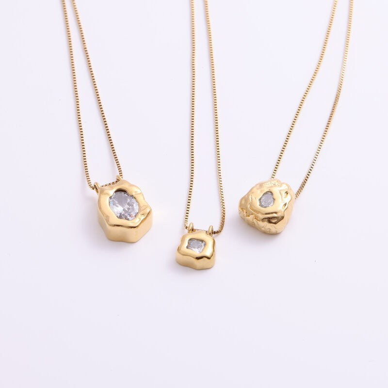 Shaped Gold Block Inlaid Zircon Titanium Steel Necklaces