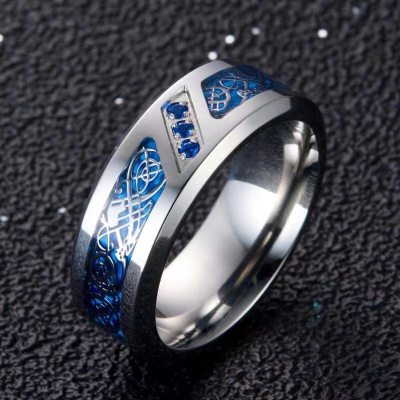 Men's Diamond Stainless Steel Carbon Fiber Titanium Ring