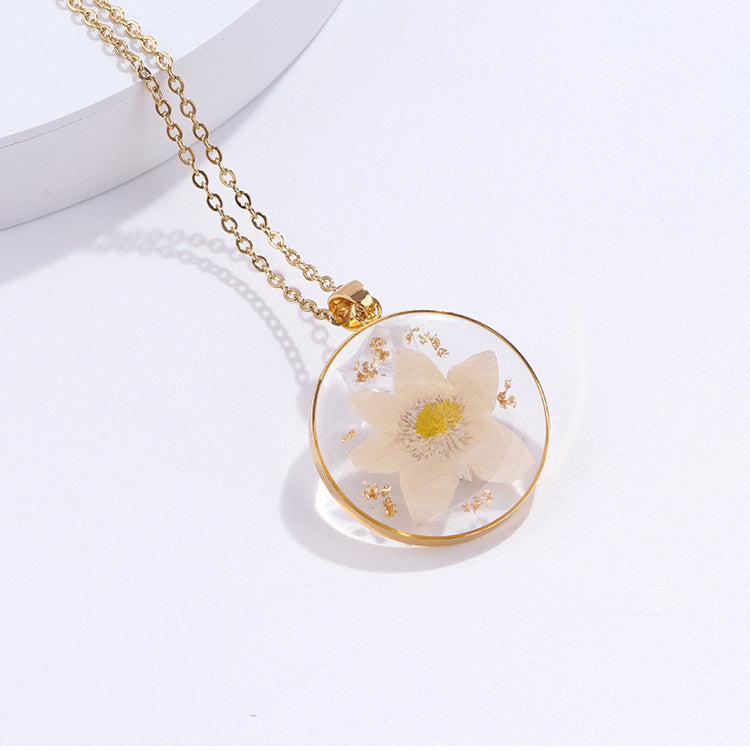 Dried Flower With Gold Foil Preserved Necklaces