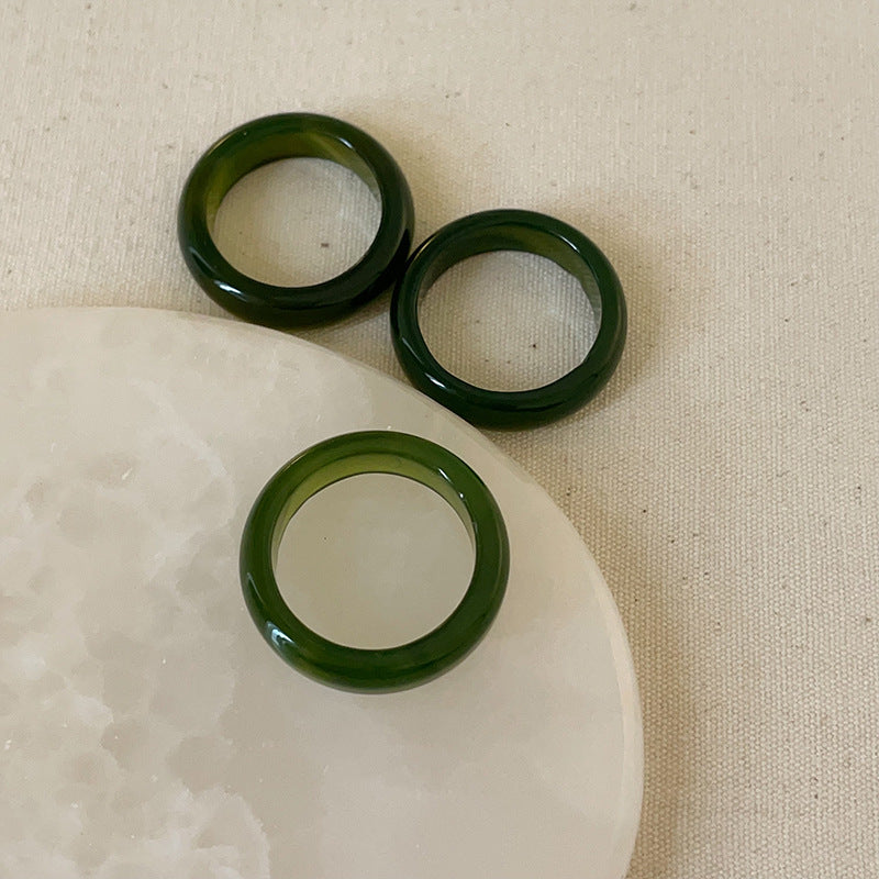 Women's Light Luxury Natural Green Agate For Vintage Rings