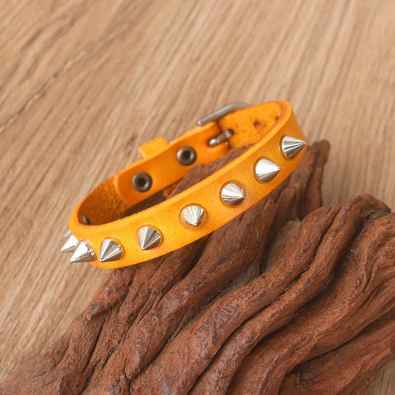 Punk Vintage Alloy Buckle Casual Cowhide Pointed Nail Cattle Bracelets