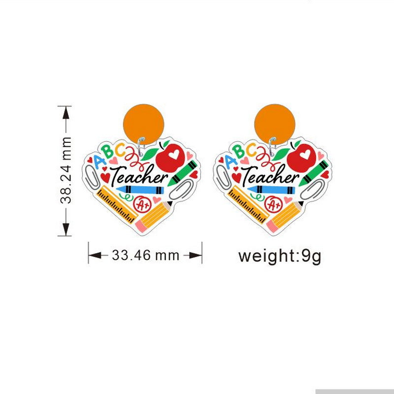 Creative Teacher's Day Rainbow Gift Love Apple Earrings