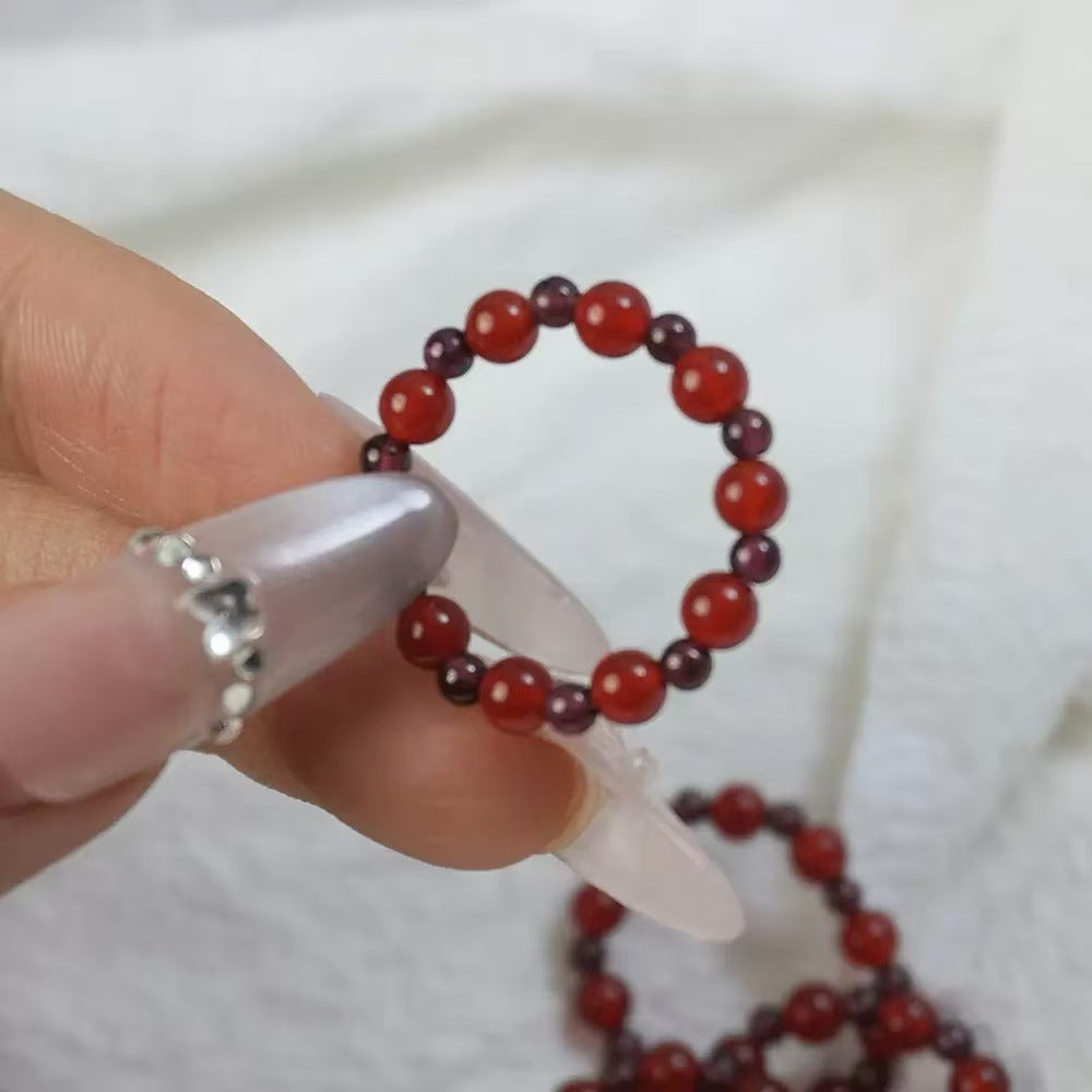 Style Vintage Turquoise Agate Bead Design Light Luxury Pearl Tiger Rings